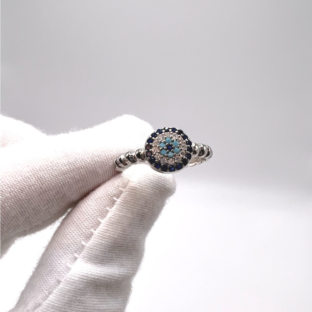 .925 Sterling Silver Evil Eye Cz Ring - Picture 9 of 17